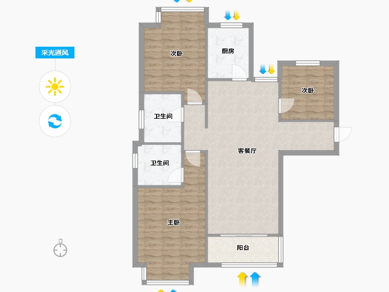 江苏省-南通市-滨河人家-102.40-户型库-采光通风