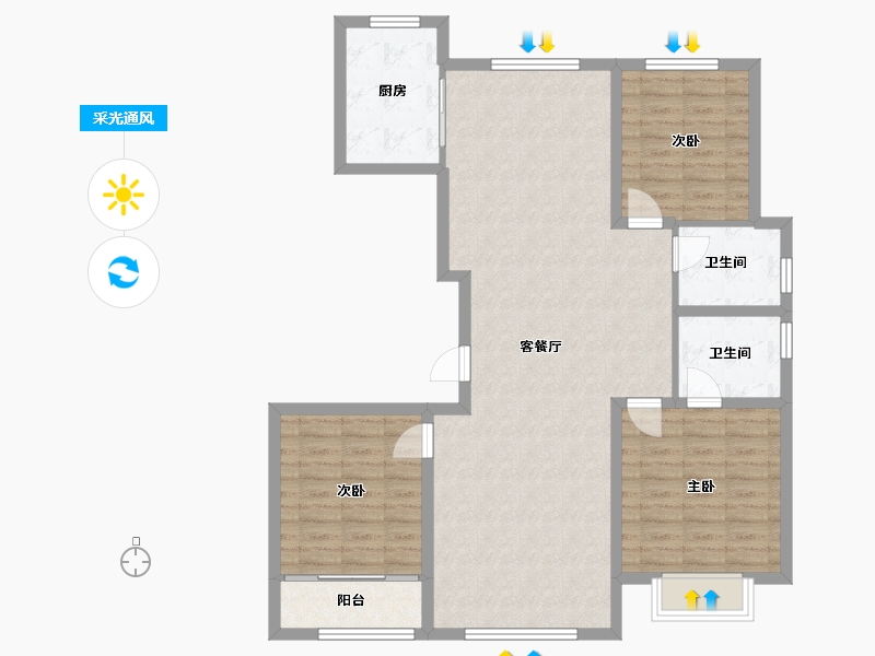 山东省-烟台市-翰林华邸-106.40-户型库-采光通风