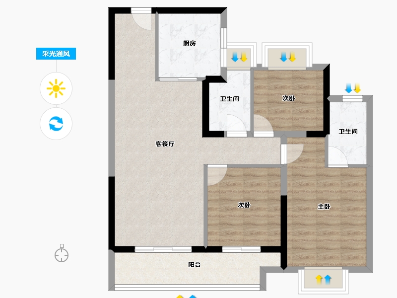 湖北省-武汉市-宝业·璞园-83.54-户型库-采光通风