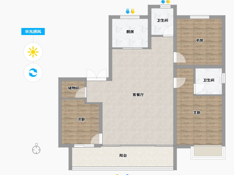 陕西省-榆林市-锦越泰上和院-105.43-户型库-采光通风