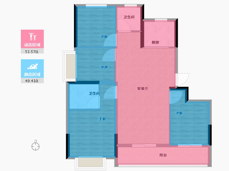 浙江省-杭州市-杭铁越秀星缦和润-93.01-户型库-动静分区