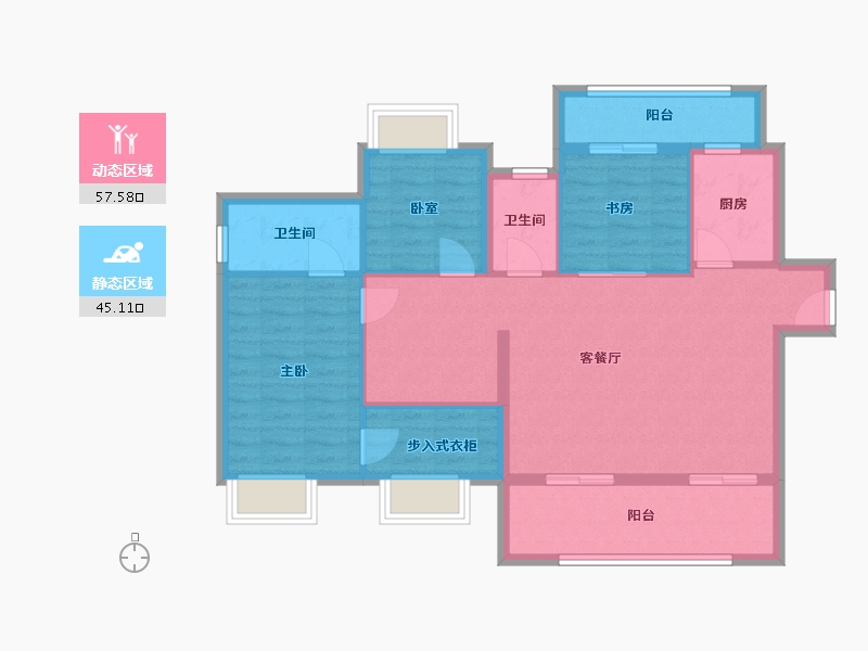 湖北省-宜昌市-银河·东湖雅居-92.32-户型库-动静分区