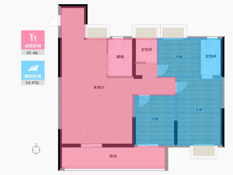 湖北省-武汉市-宝业·璞园-94.34-户型库-动静分区