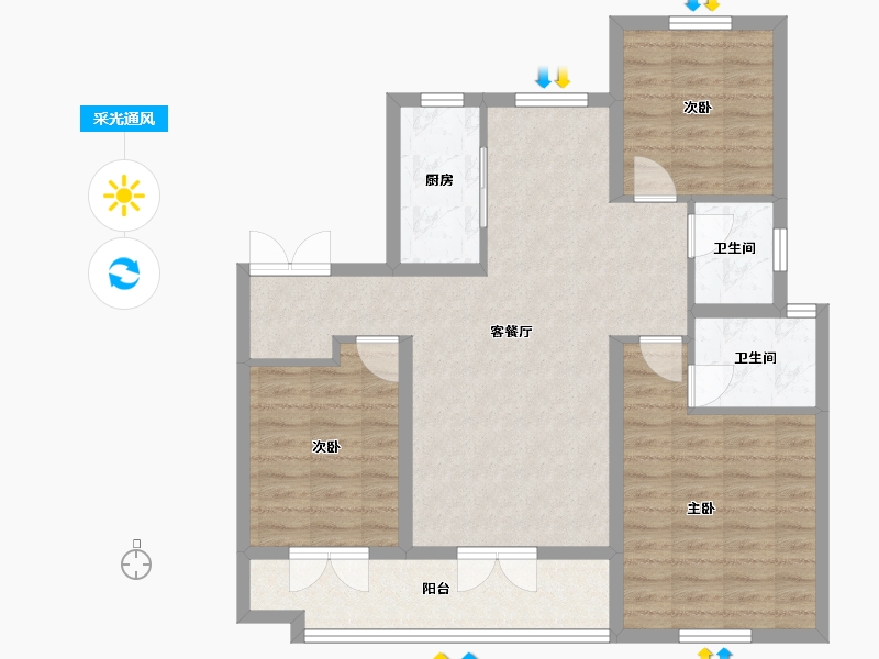 陕西省-榆林市-中和府-88.91-户型库-采光通风