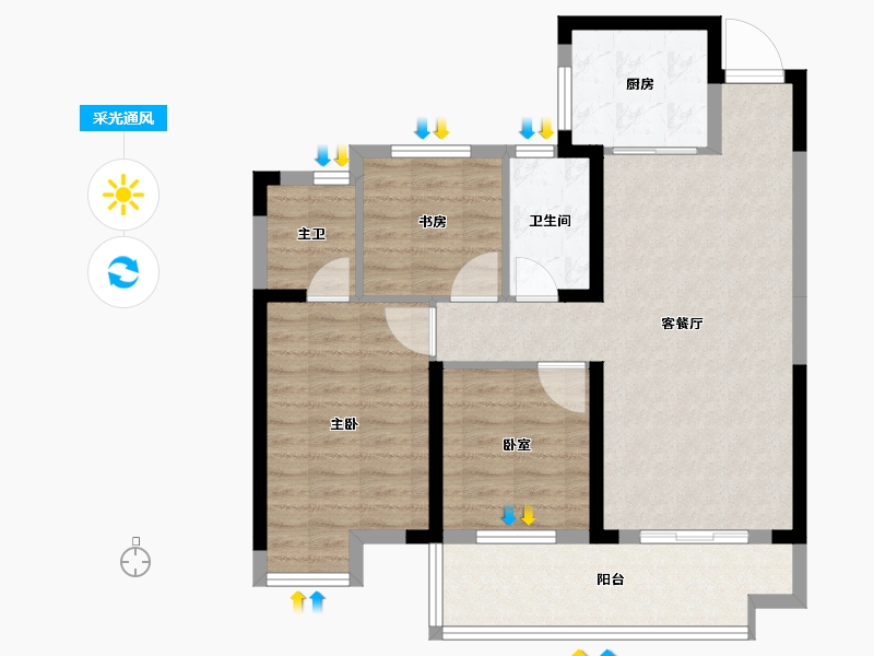 湖北省-宜昌市-银河·东湖雅居-83.77-户型库-采光通风