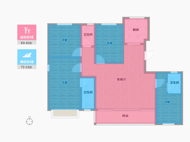 陕西省-西安市-和平璟苑-128.76-户型库-动静分区