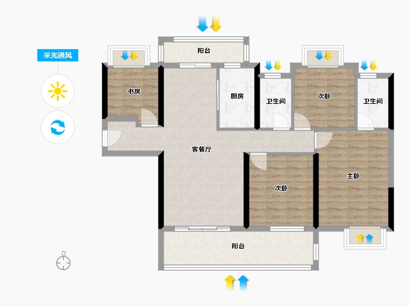 湖北省-宜昌市-银河·东湖雅居-99.87-户型库-采光通风