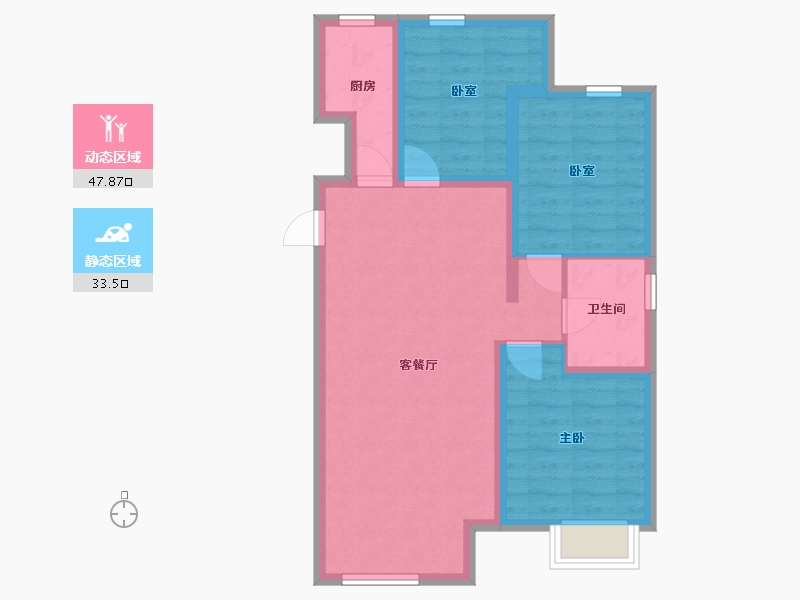 内蒙古自治区-乌海市-裕华庭苑-87.49-户型库-动静分区