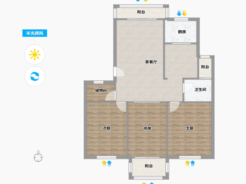 浙江省-宁波市-南都花城-月季苑-96.86-户型库-采光通风