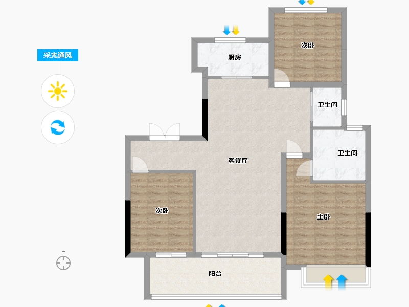 陕西省-渭南市-蒲城龙记观园-100.00-户型库-采光通风