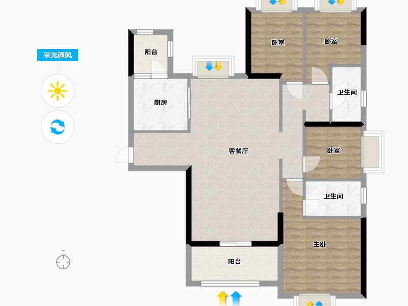 贵州省-六盘水市-盘州恒大中央公园-107.00-户型库-采光通风