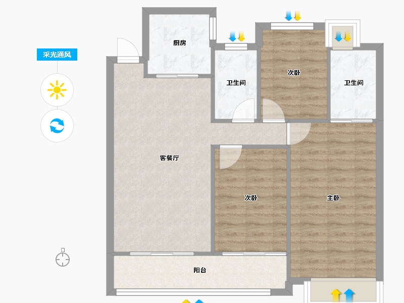 江苏省-宿迁市-石榴江南府-92.00-户型库-采光通风