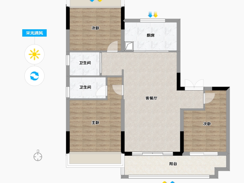 江苏省-南通市-鹤城碧桂园-95.04-户型库-采光通风