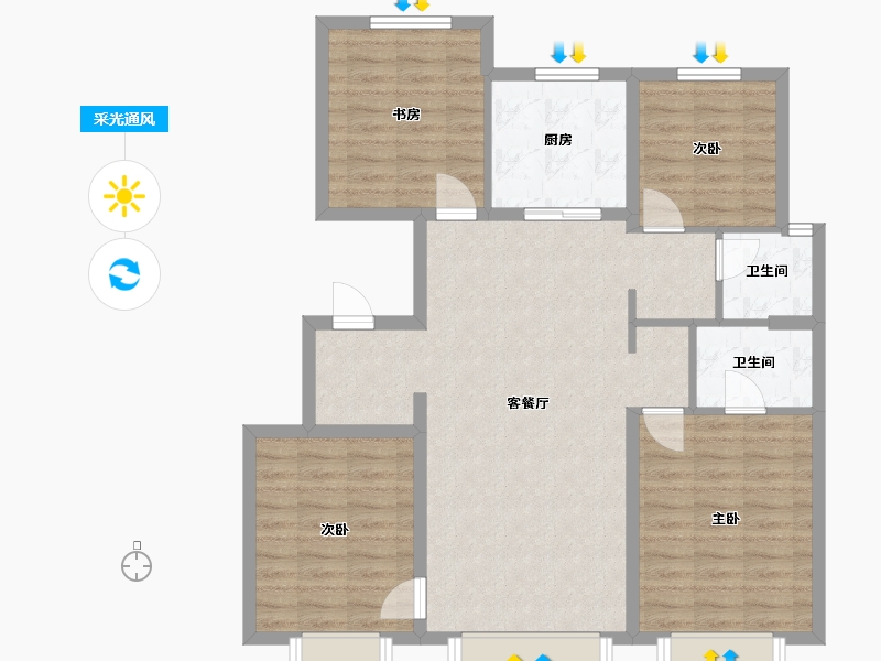 河北省-唐山市-金域蓝湾-108.00-户型库-采光通风