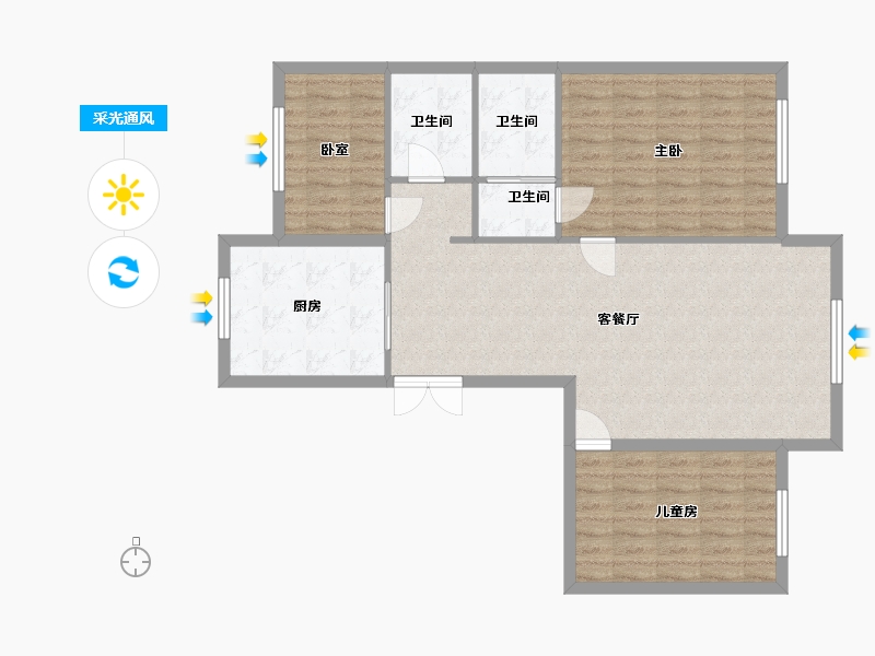 内蒙古自治区-呼伦贝尔市-和谐小区-105.20-户型库-采光通风