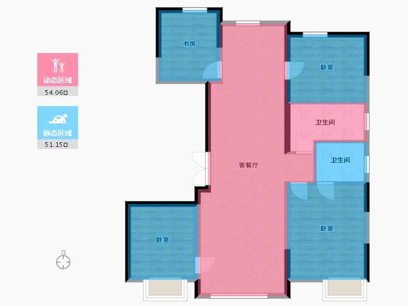 内蒙古自治区-通辽市-水墨嘉华-111.26-户型库-动静分区