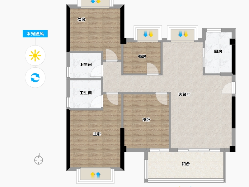 福建省-福州市-世茂福晟钱隆大第-94.40-户型库-采光通风