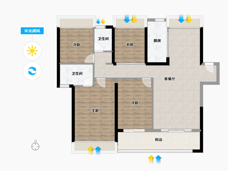 湖北省-武汉市-融创静雲府-113.86-户型库-采光通风