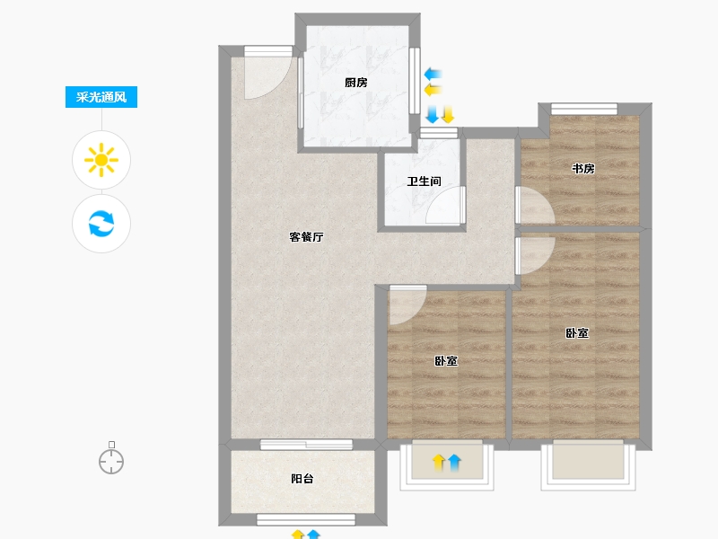 湖北省-武汉市-万科华生柏叶新城-66.17-户型库-采光通风