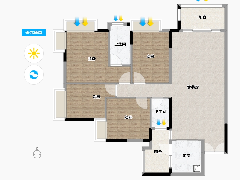 广东省-佛山市-广佛新世界花园洋房-122.41-户型库-采光通风