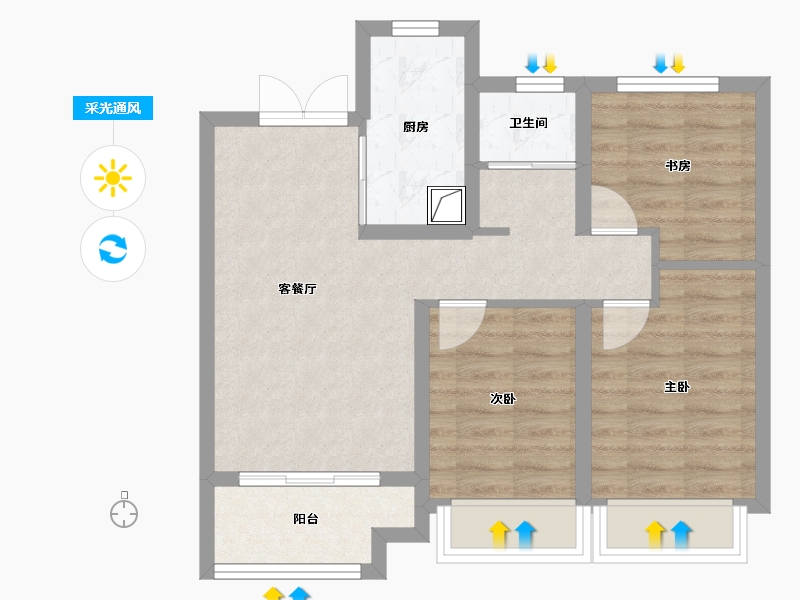 河北省-沧州市-荣盛君兰苑-76.80-户型库-采光通风