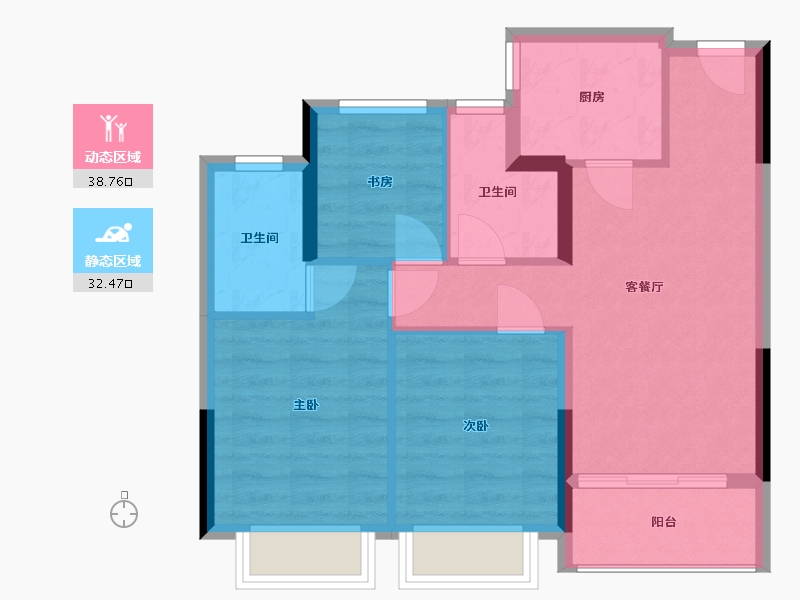 浙江省-台州市-经开蓝城·江上云起-63.44-户型库-动静分区