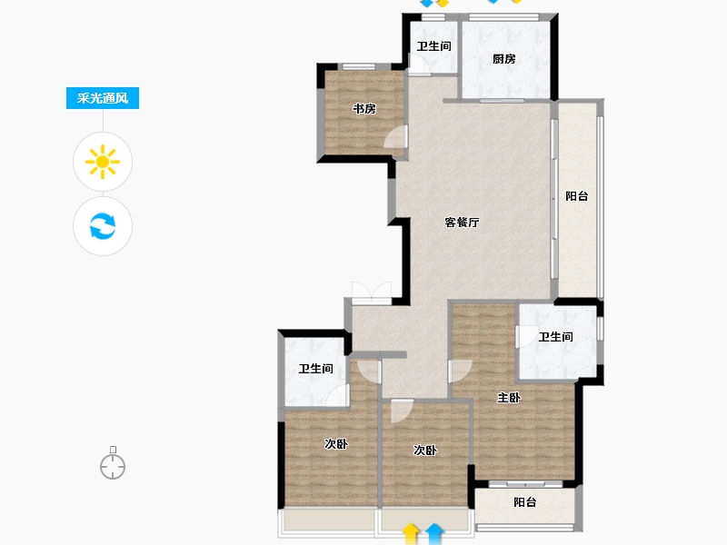 浙江省-金华市-蓝城天玥-133.99-户型库-采光通风