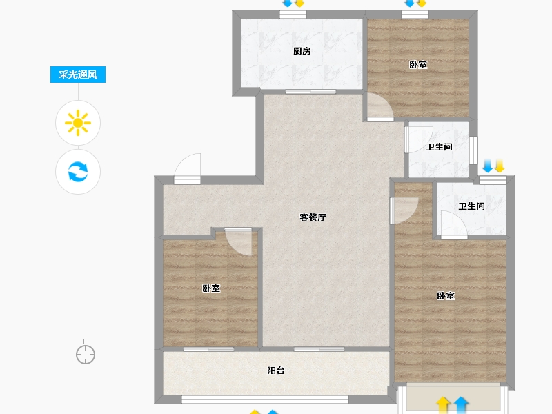 河北省-邢台市-中鼎麒麟悦-90.28-户型库-采光通风