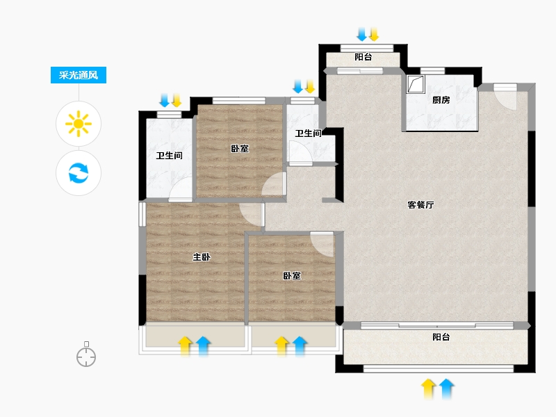 陕西省-西安市-华润置地港悦城嘉悦-105.25-户型库-采光通风