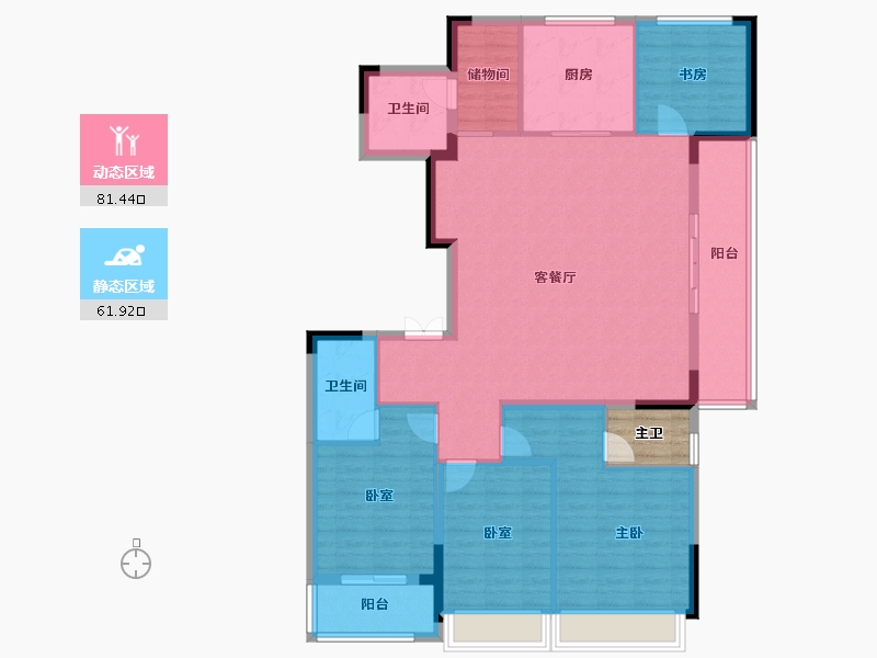 浙江省-杭州市-万科河颂映象府-133.31-户型库-动静分区