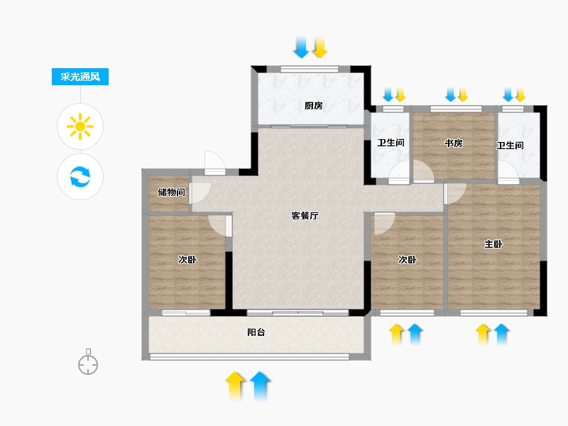 浙江省-宁波市-中海·玖樾-118.00-户型库-采光通风