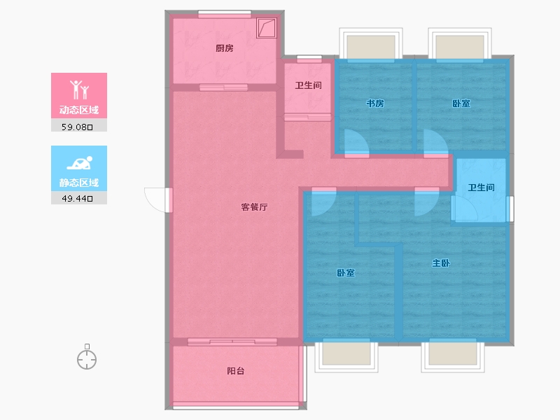 陕西省-宝鸡市-龙泉尚居-95.99-户型库-动静分区