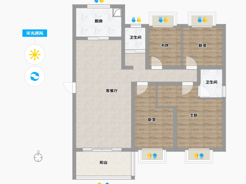 陕西省-宝鸡市-龙泉尚居-95.99-户型库-采光通风