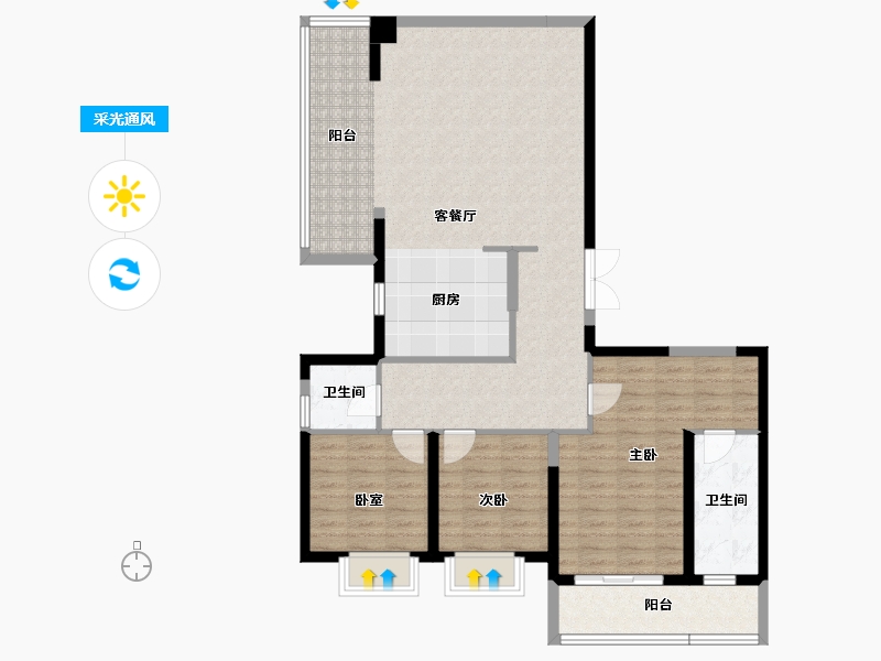 湖北省-武汉市-武汉城建·中央雲璟-111.55-户型库-采光通风