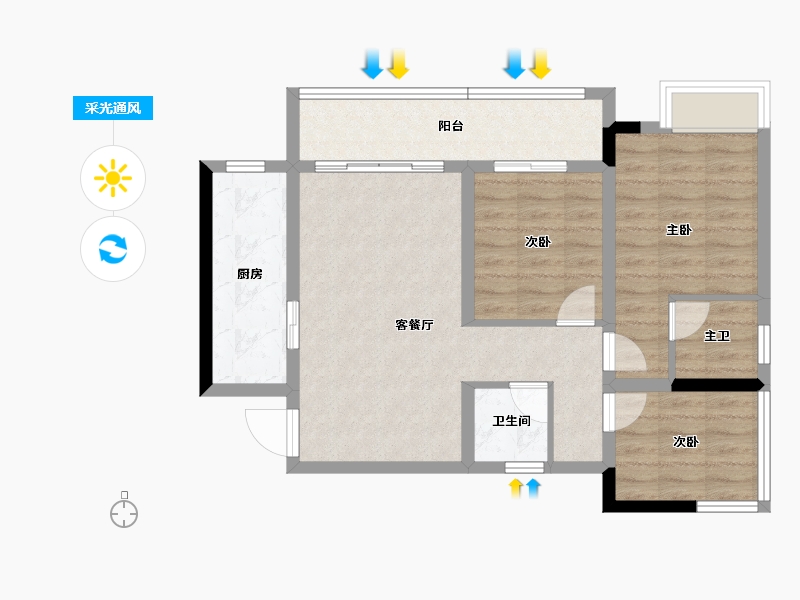 四川省-内江市-嘉宏·未来城-73.55-户型库-采光通风