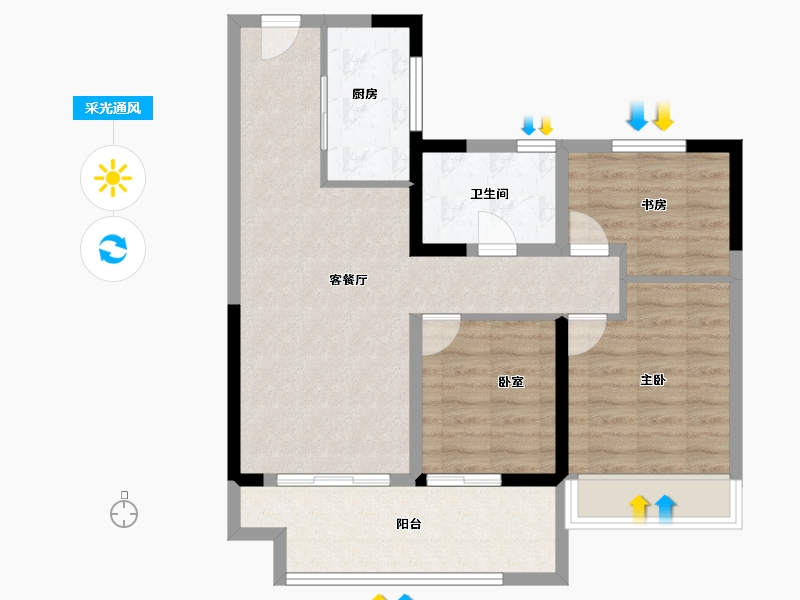 江苏省-常州市-旭辉都会江来-76.00-户型库-采光通风