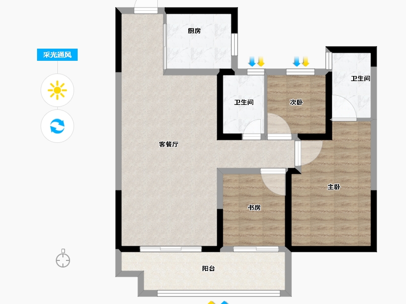 陕西省-西安市-电建·阎良洺悦府-88.00-户型库-采光通风