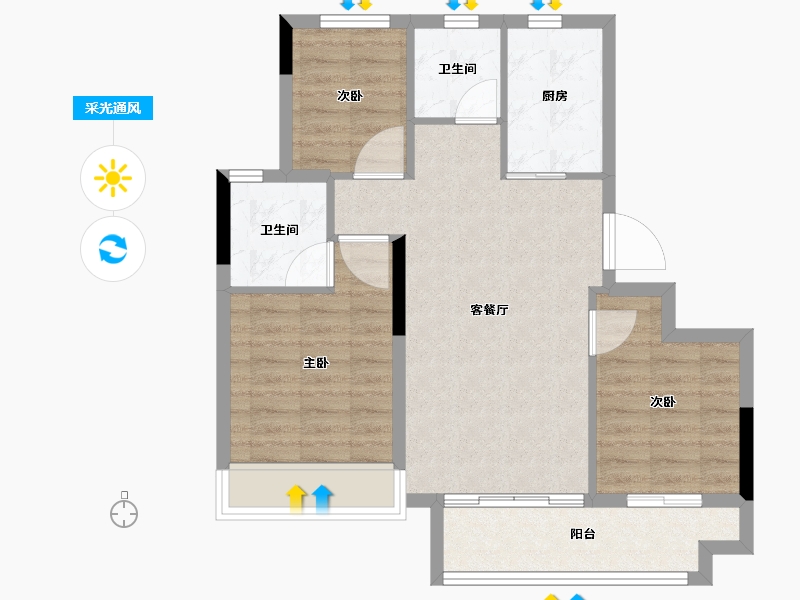 浙江省-绍兴市-蓝城·春风蘭园-72.00-户型库-采光通风