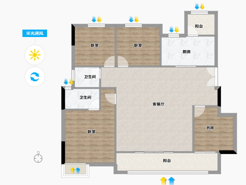 四川省-成都市-空港兴城锦楠上院-113.01-户型库-采光通风