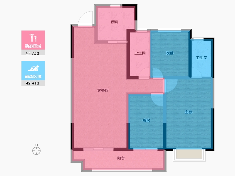 陕西省-西安市-电建·阎良洺悦府-105.26-户型库-动静分区