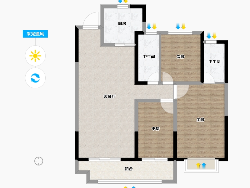 陕西省-西安市-电建·阎良洺悦府-105.26-户型库-采光通风