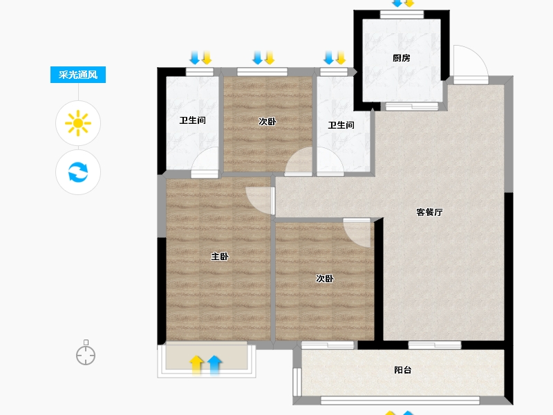 湖北省-武汉市-万科华生柏叶新城-83.99-户型库-采光通风