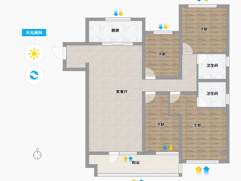 山东省-滨州市-富海观岳-115.38-户型库-采光通风