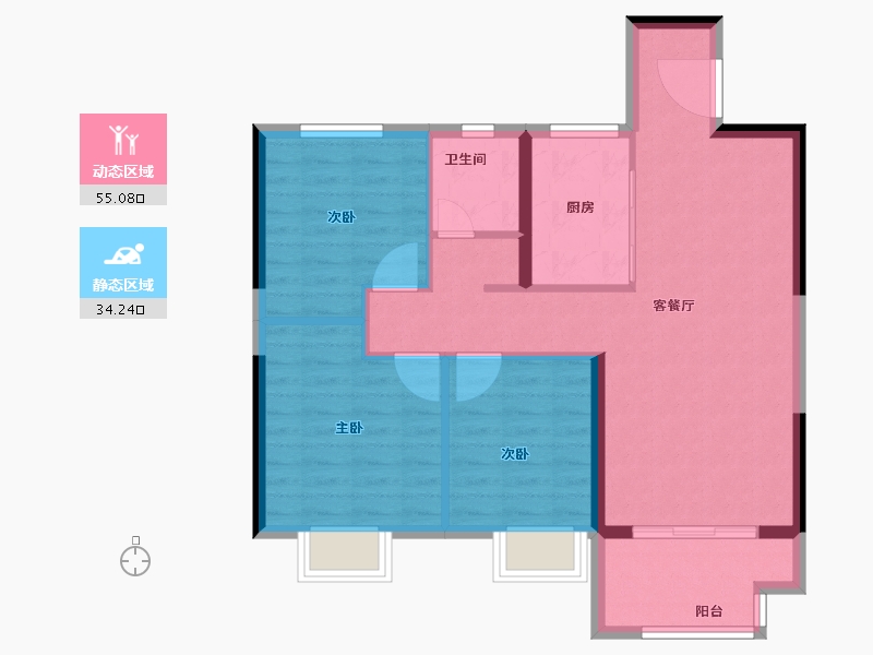 江苏省-镇江市-天地源·时光里-80.61-户型库-动静分区