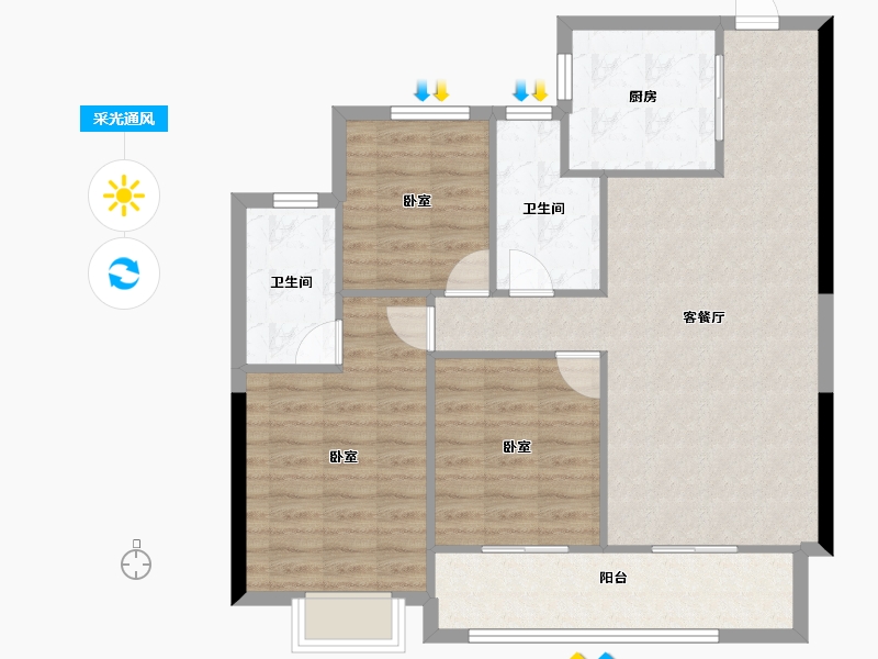 浙江省-宁波市-城投绿城·N30°梦想城-90.66-户型库-采光通风