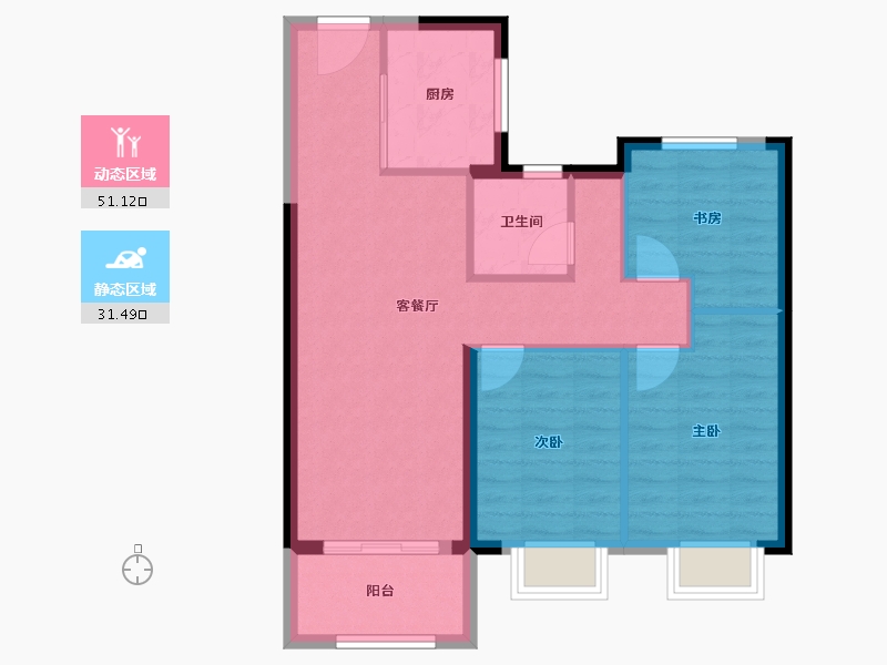 湖北省-武汉市-万科华生柏叶新城-74.40-户型库-动静分区