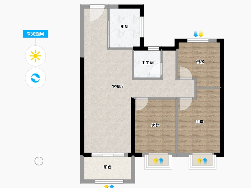 湖北省-武汉市-万科华生柏叶新城-74.40-户型库-采光通风