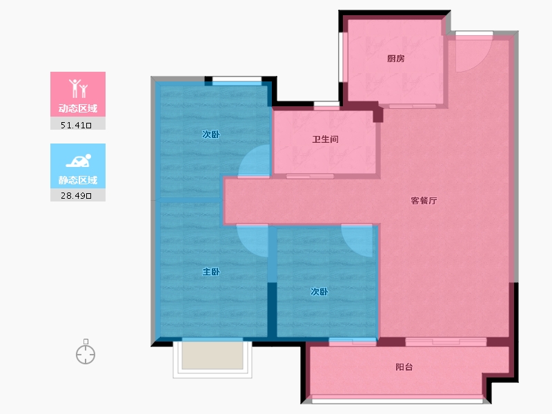 湖北省-武汉市-龙湖楚世家景粼天序-72.00-户型库-动静分区