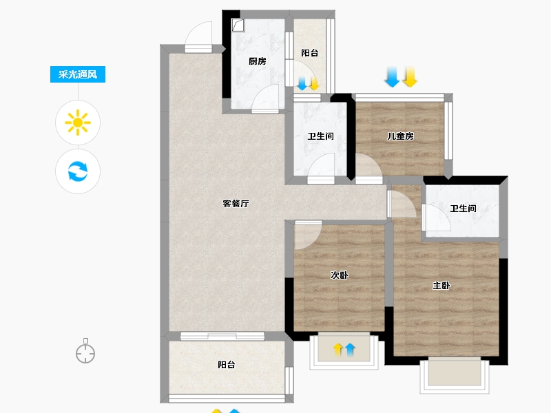 四川省-内江市-嘉宏·未来城-71.93-户型库-采光通风