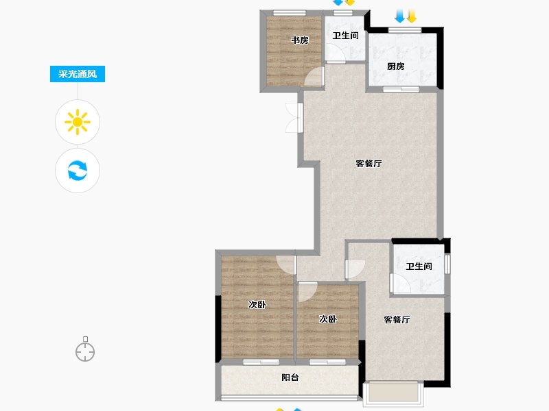 浙江省-宁波市-万科·璞拾江峯-102.91-户型库-采光通风